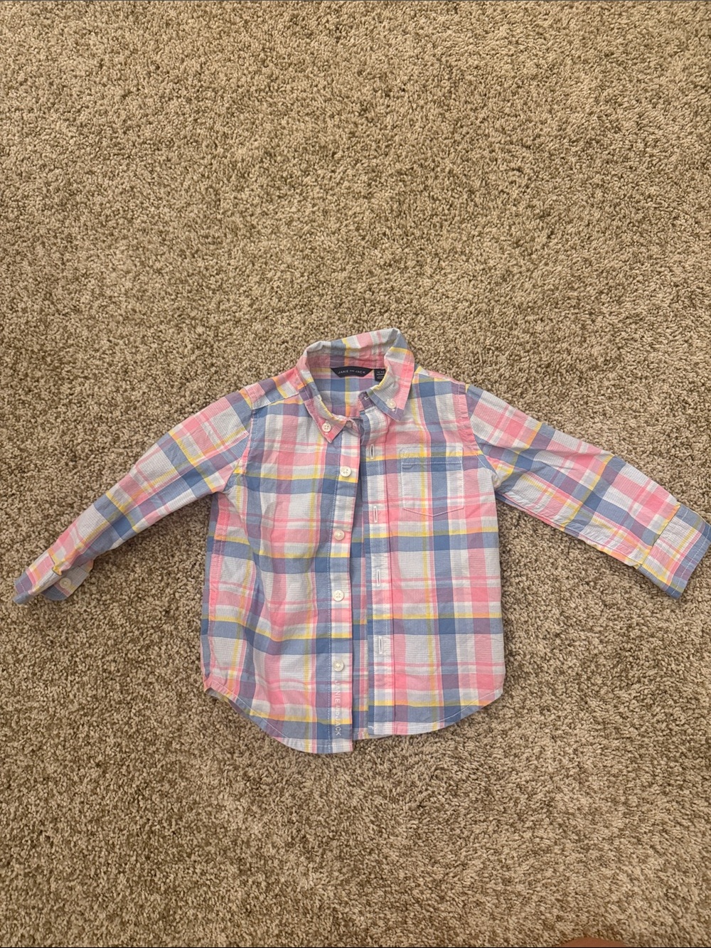 Janie and Jack Pastel Plaid Button-Down Shirt - Pink, Blue & Yellow